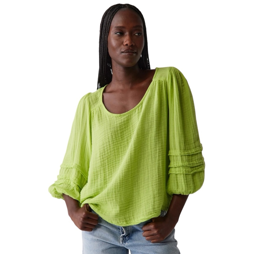 NEW Michael Stars Pruitt Balloon Sleeve Top Cotton Seasonal Color Lettuce